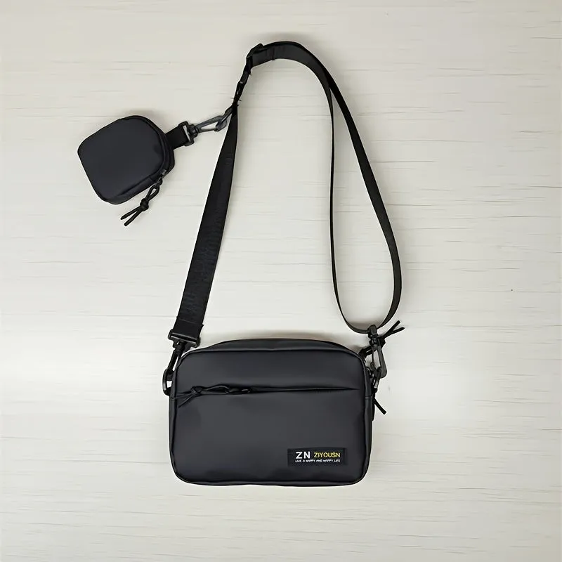 1pc Mens Commuter Shoulder Bag - Waterproof Nylon Backpack with Adjustable Strap, Portable and Stylish for Daily Commute - Hand Washable and Easy to Clean, Black Color