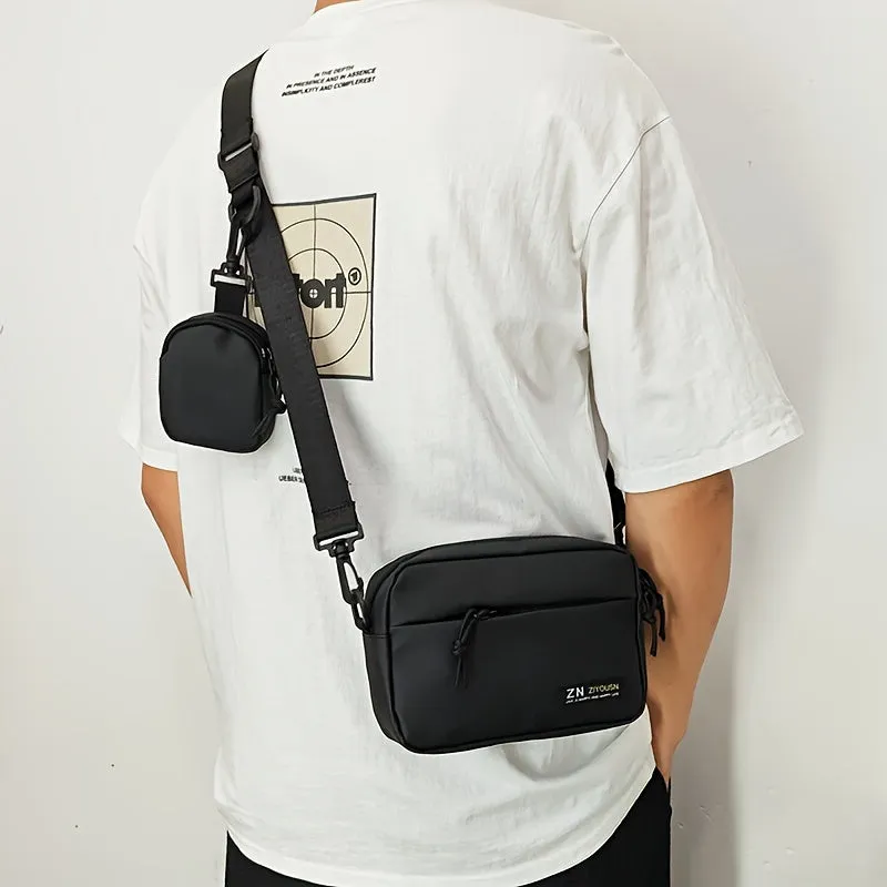 1pc Mens Commuter Shoulder Bag - Waterproof Nylon Backpack with Adjustable Strap, Portable and Stylish for Daily Commute - Hand Washable and Easy to Clean, Black Color