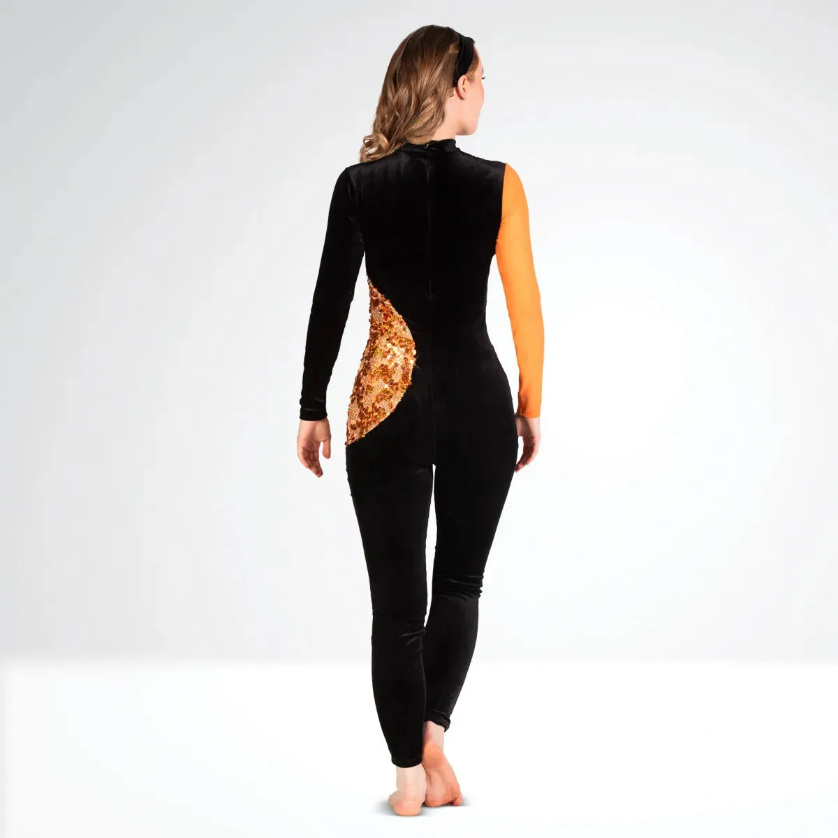 1st Position Contrasting Sequin Panelled Velvet Catsuit
