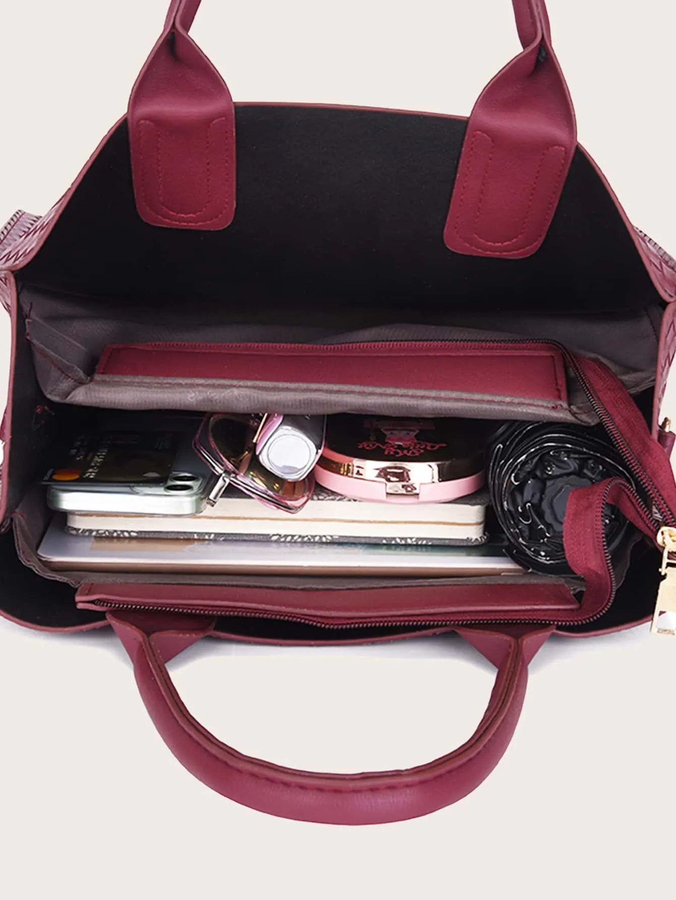3pcs Woven Pattern Satchel Bag Set