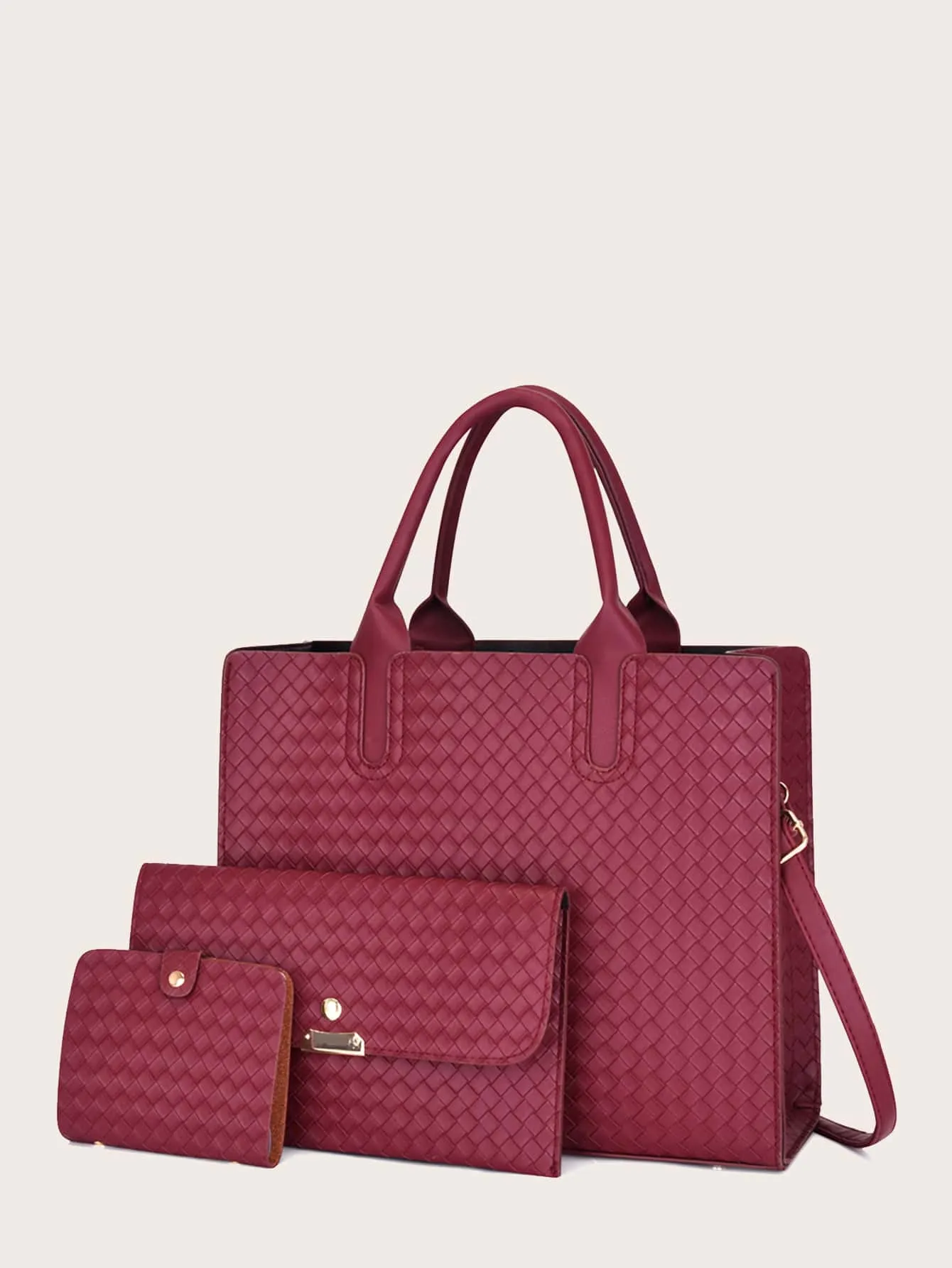 3pcs Woven Pattern Satchel Bag Set