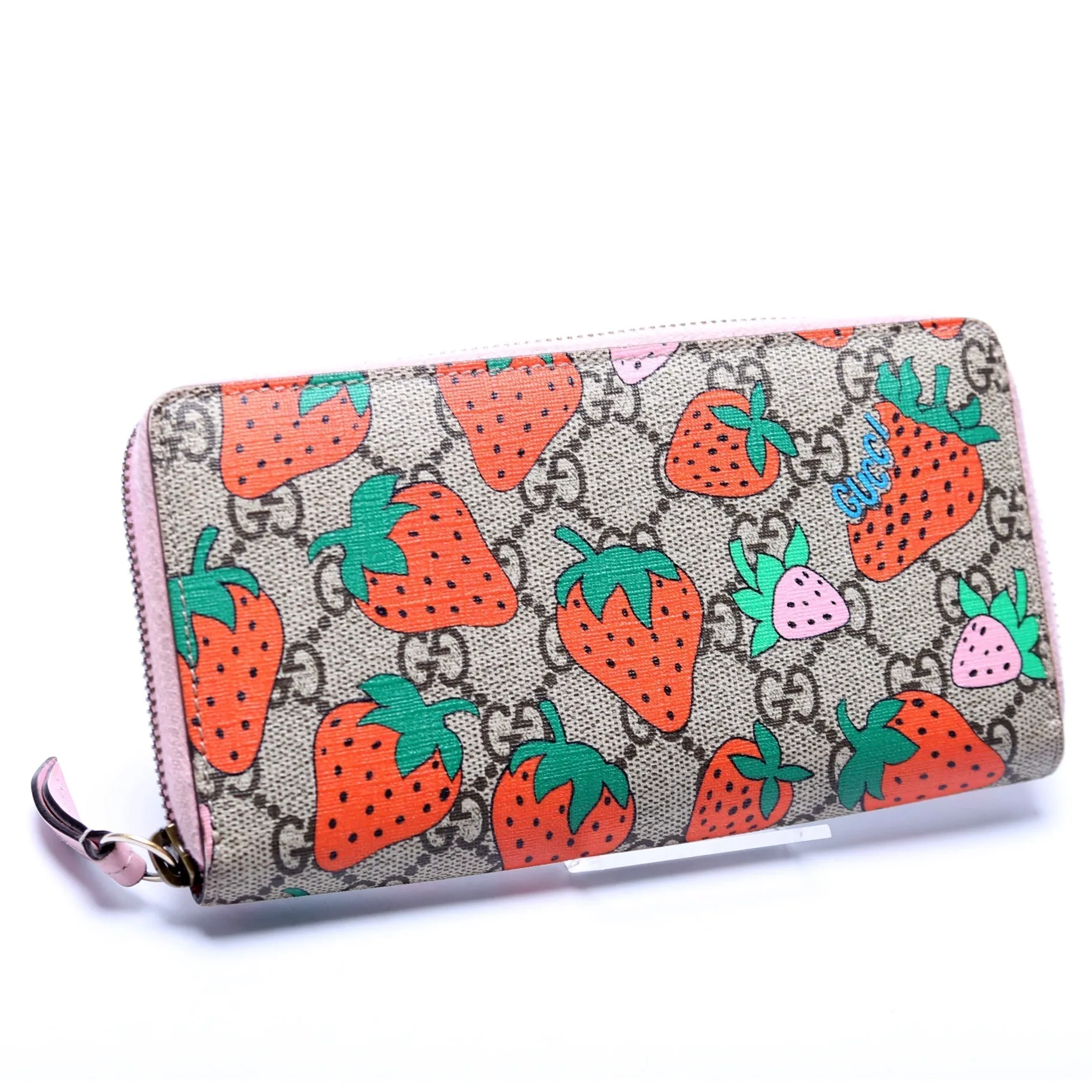 573865 Gucci Supreme Strawberry Zip Around Wallet