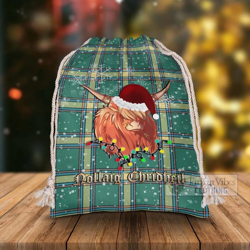 Alberta Province Canada Tartan Christmas Santa's Bag with Highland Cow