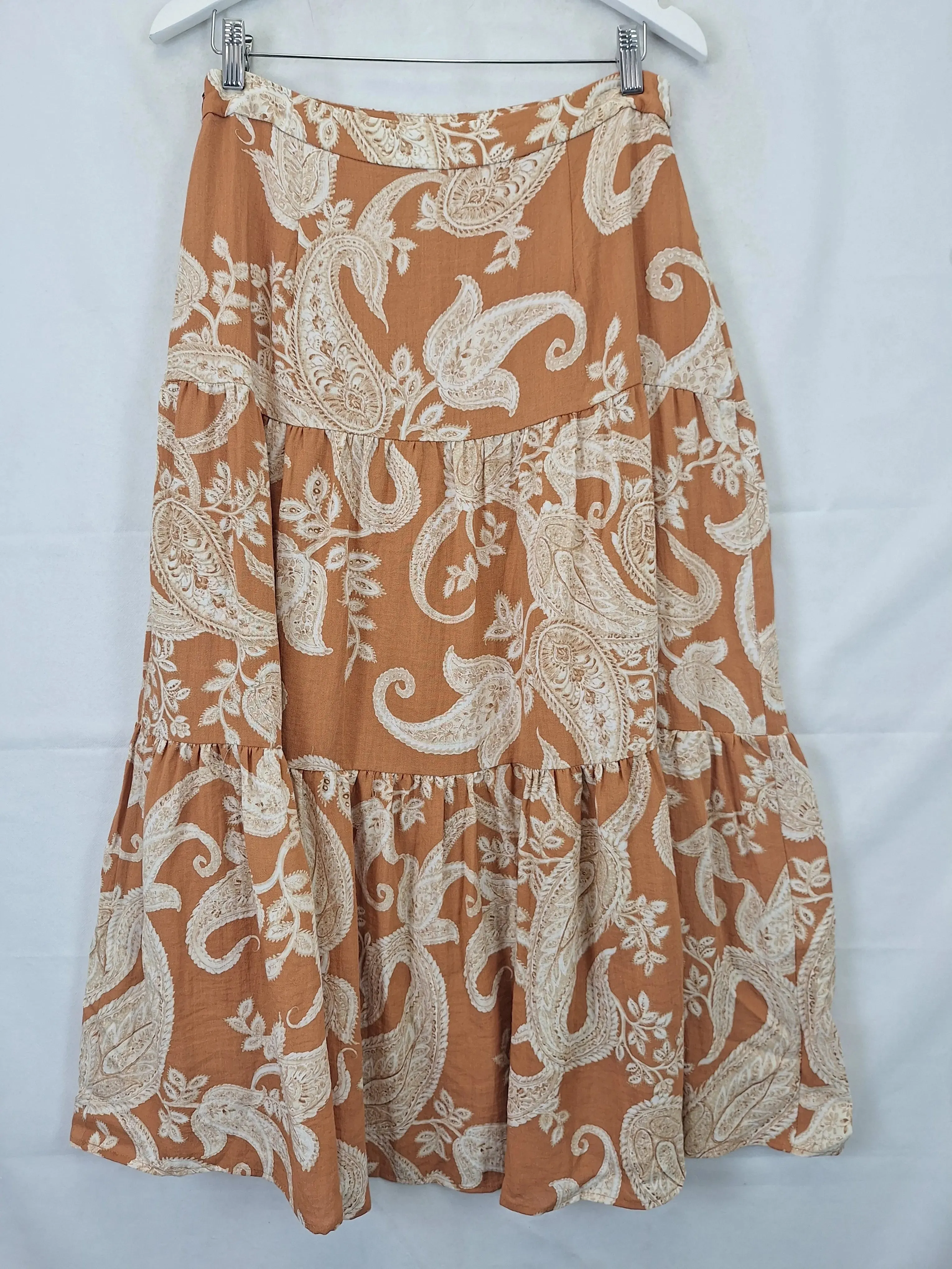 Amelius Graceful Boho Tiered Midi Skirt Size 12