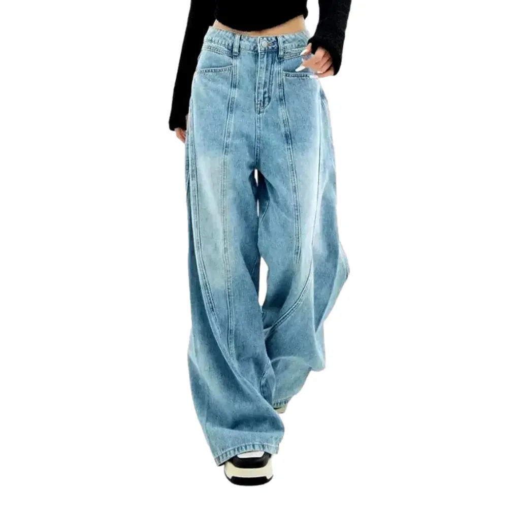 Baggy fit visible stitching women's jeans