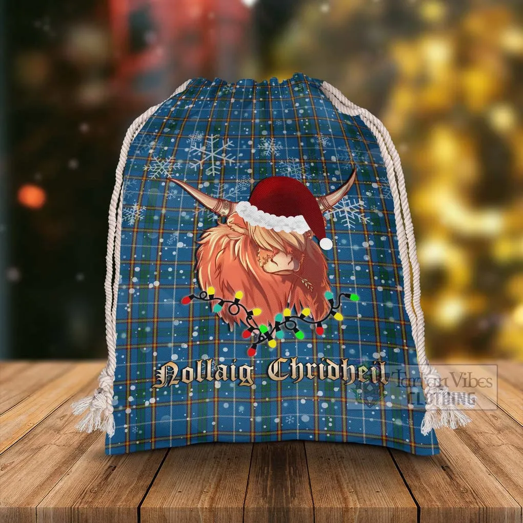 Bain Tartan Christmas Santa's Bag with Highland Cow