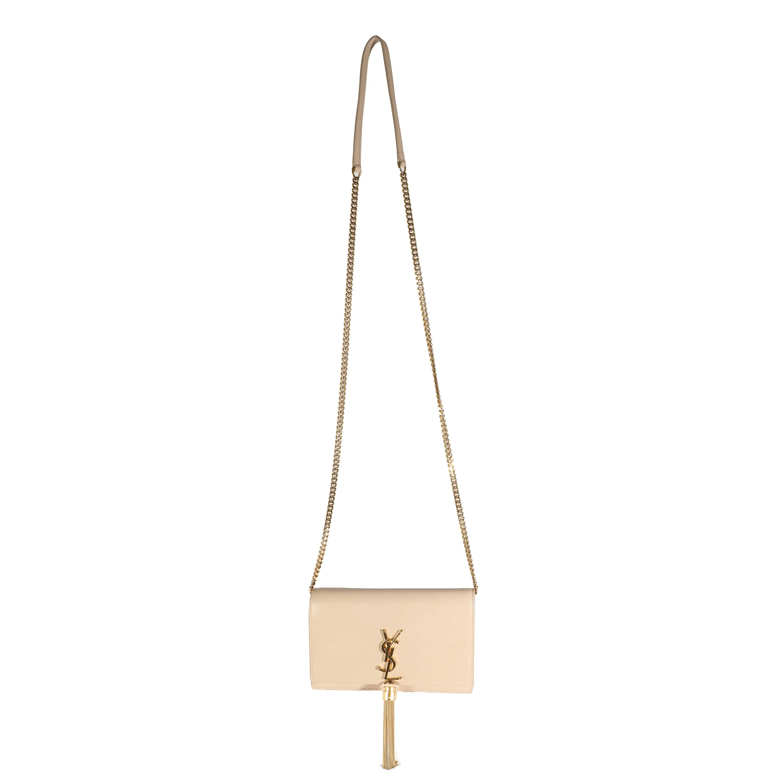 Beige Smooth Calfskin Kate Tassel Chain Wallet