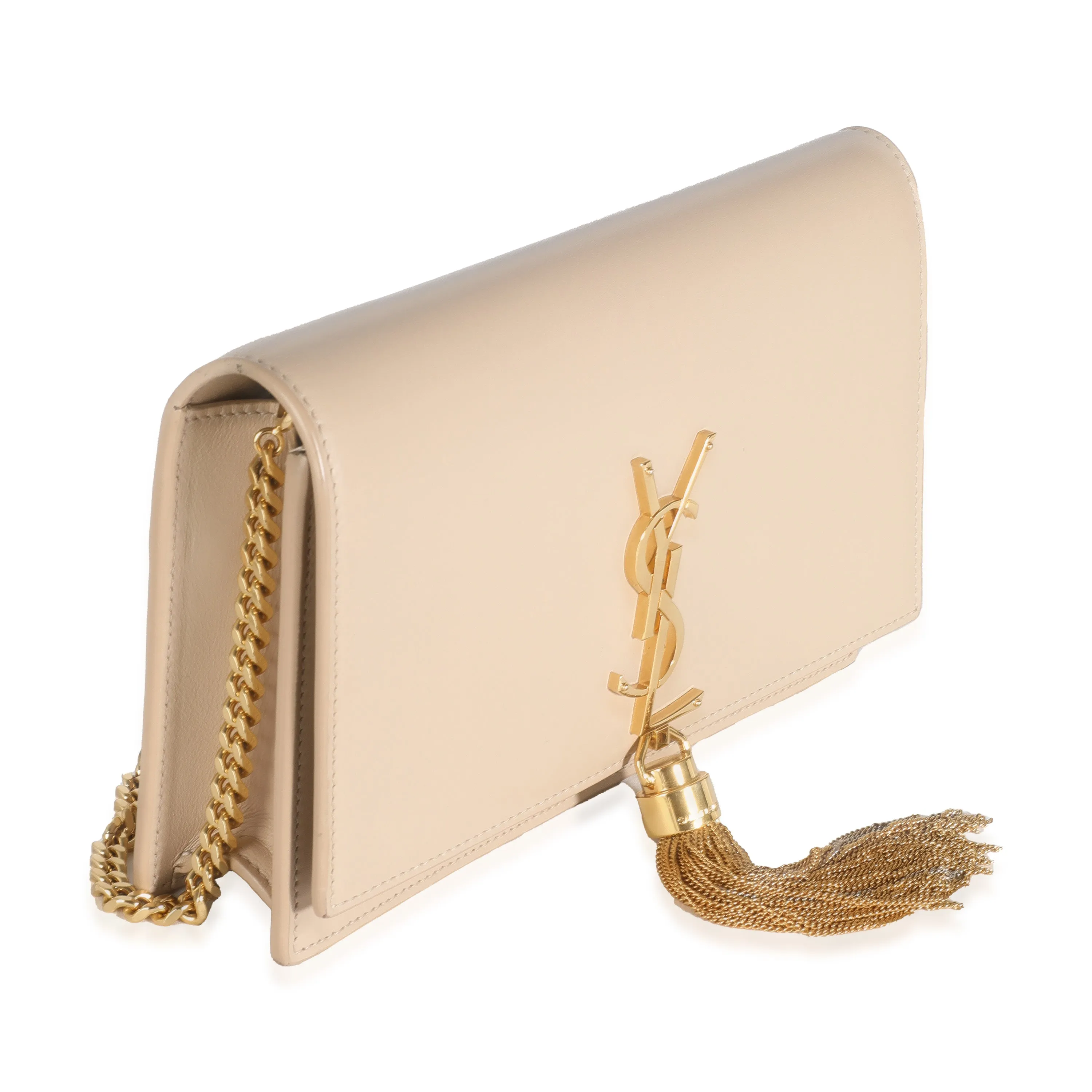 Beige Smooth Calfskin Kate Tassel Chain Wallet