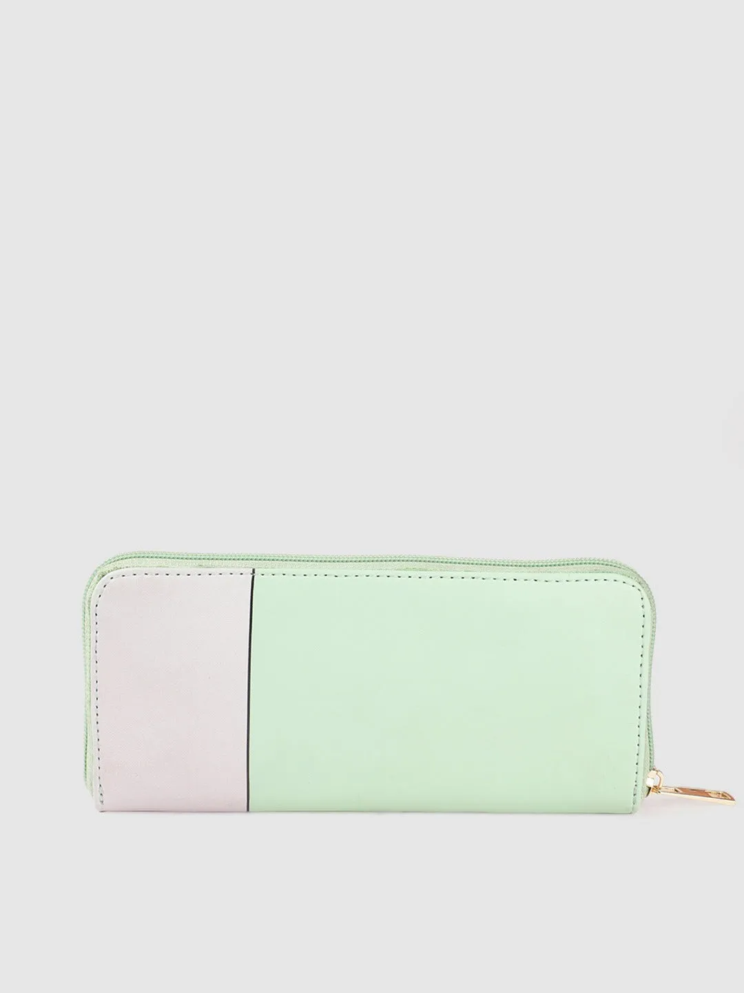 Berrylush Women Green & Pink Graphic Printed PU Zip Around Long Wallet