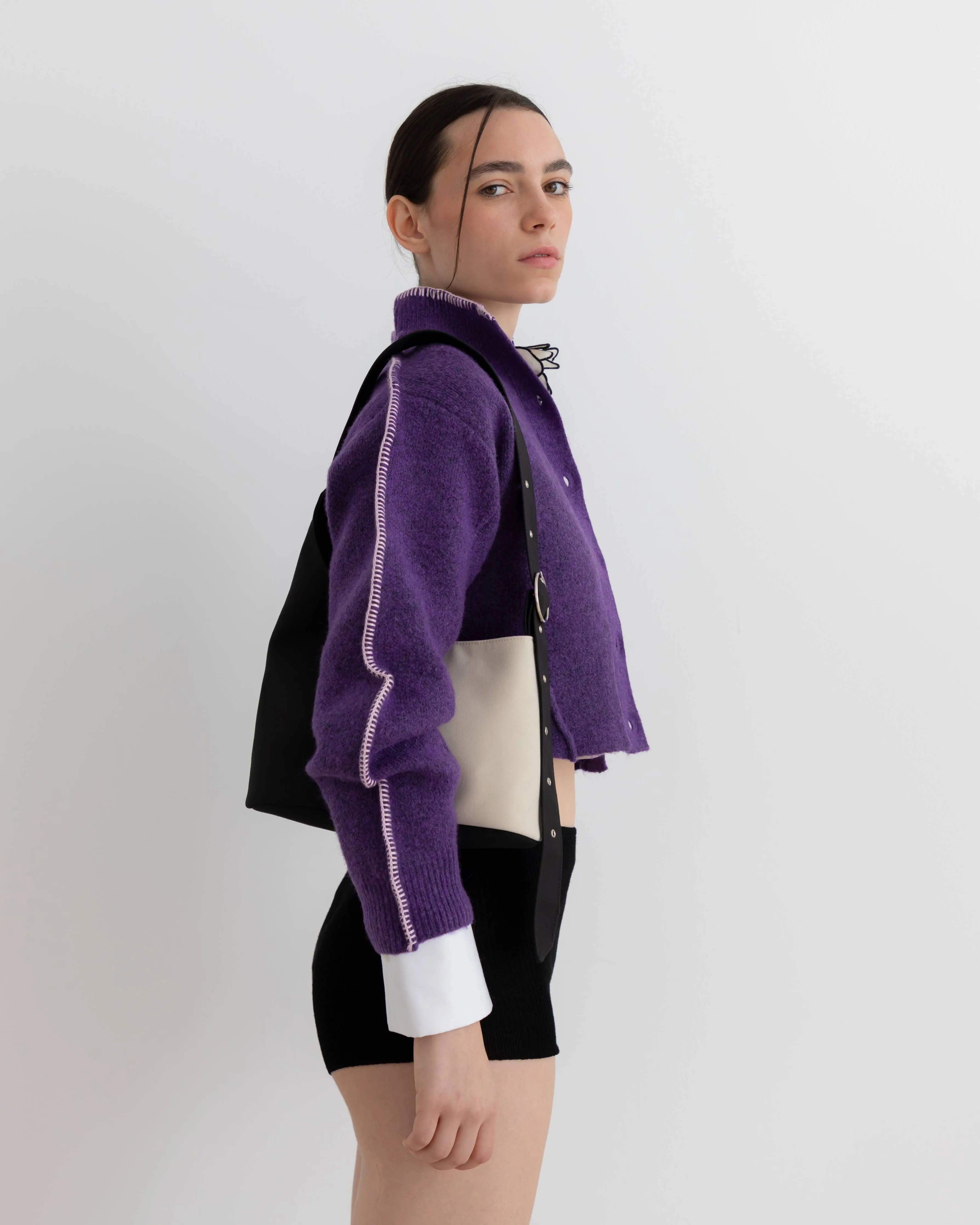 Bicolor asymmetrical bag - Simona: Black and white