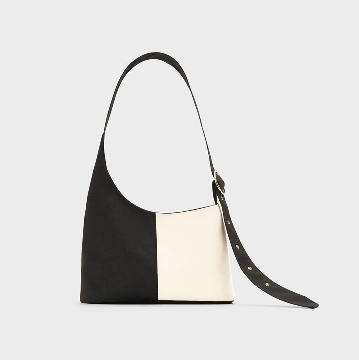Bicolor asymmetrical bag - Simona: Black and white