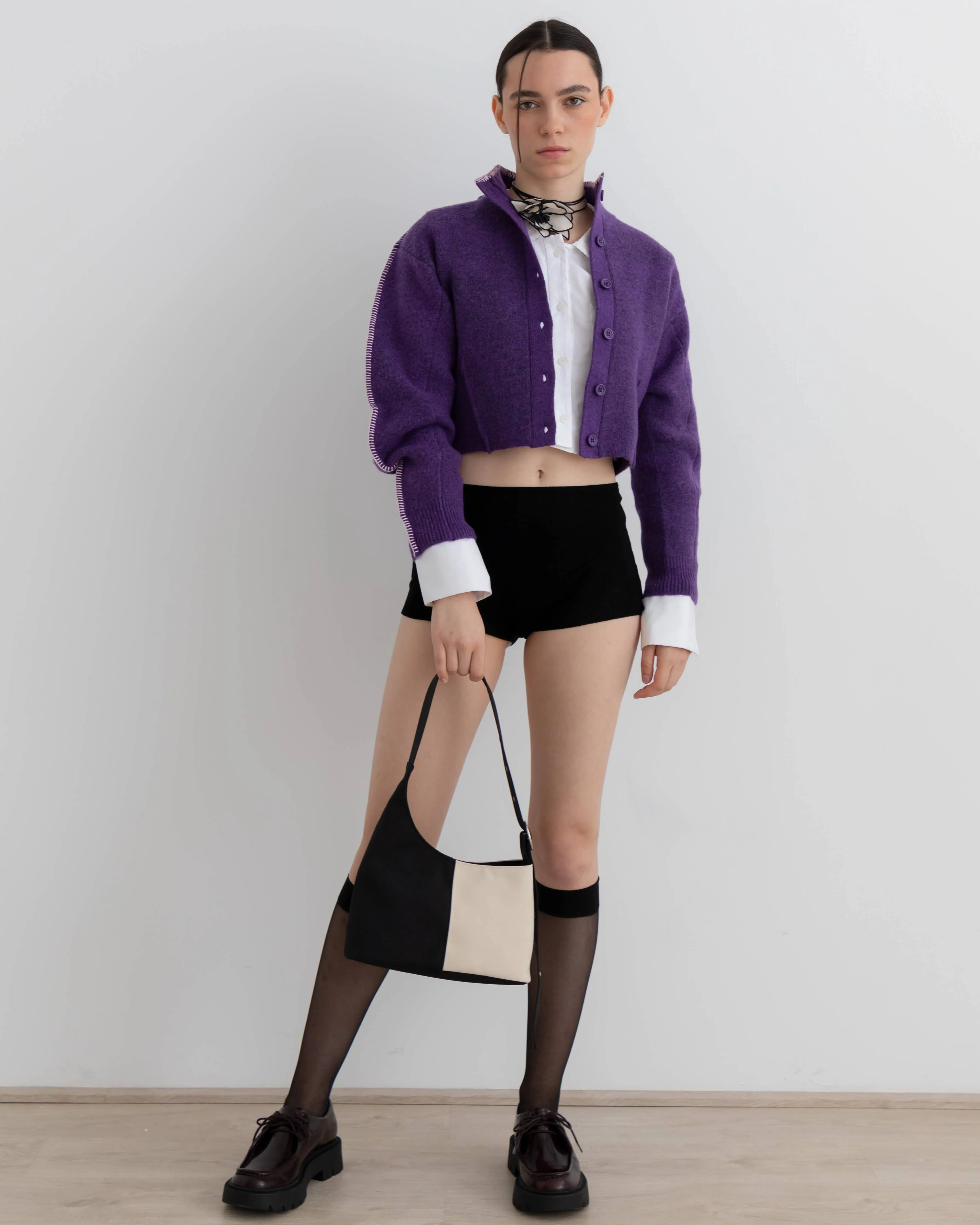 Bicolor asymmetrical bag - Simona: Black and white