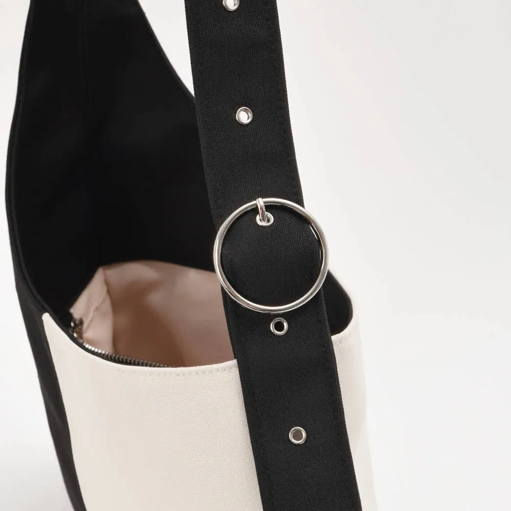 Bicolor asymmetrical bag - Simona: Black and white