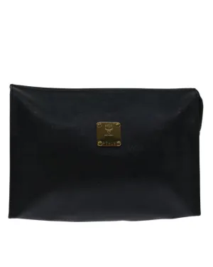 Black PVC Leather Clutch Bag with Logogram Design