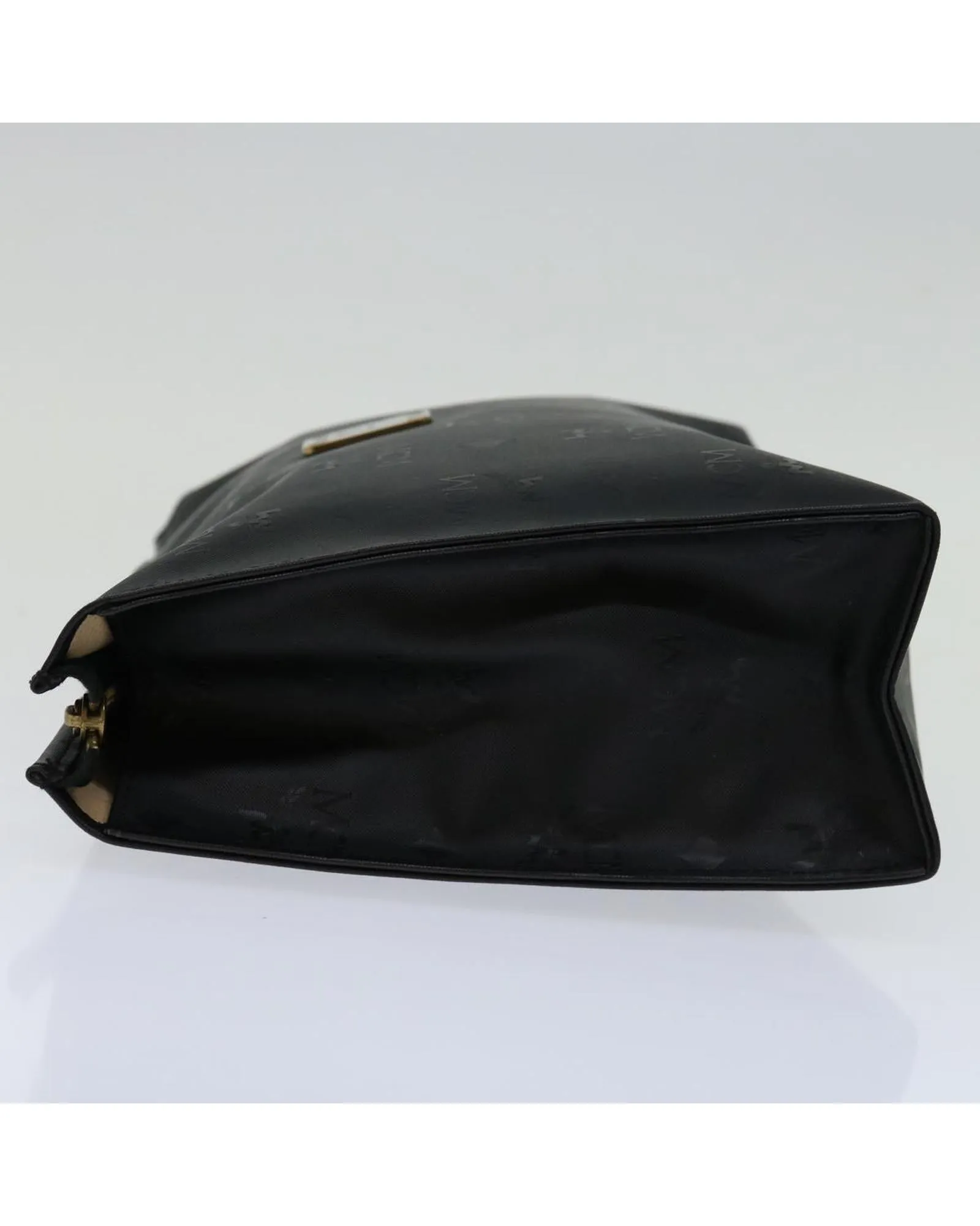 Black PVC Leather Clutch Bag with Logogram Design