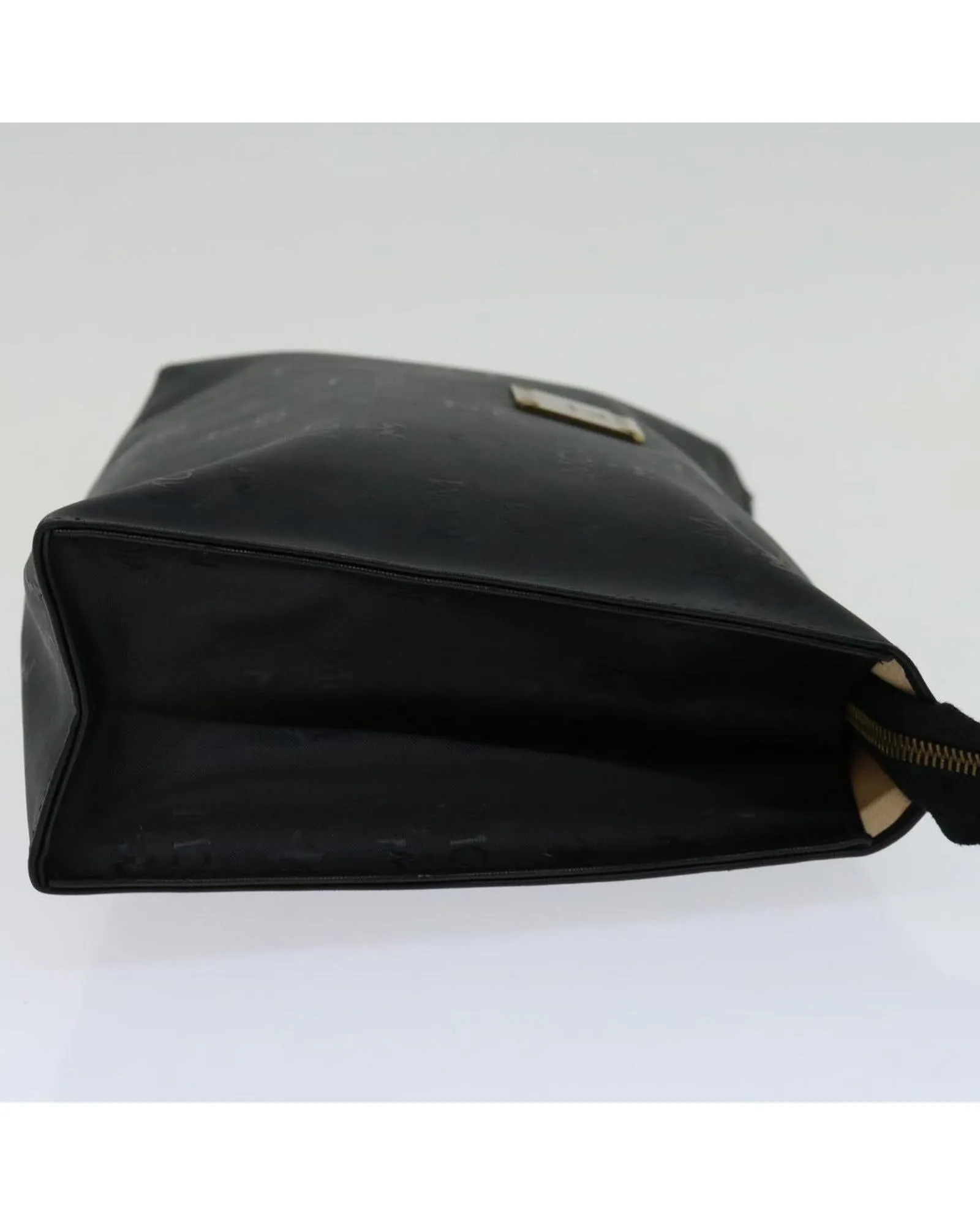 Black PVC Leather Clutch Bag with Logogram Design