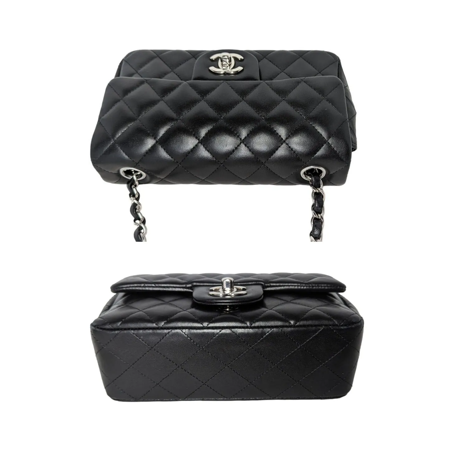 Chanel 2019 Black Lambskin Quilted Mini Rectangular Flap
