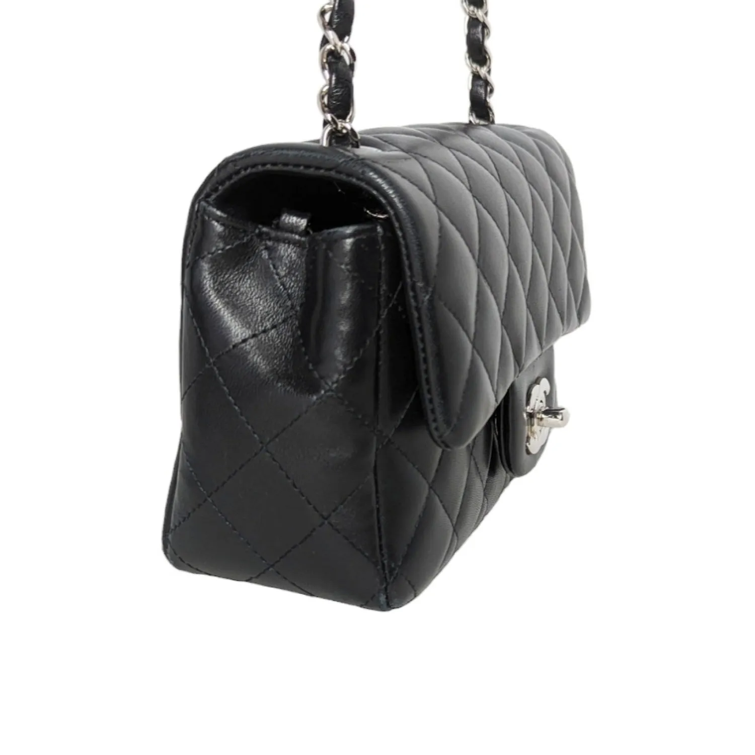 Chanel 2019 Black Lambskin Quilted Mini Rectangular Flap