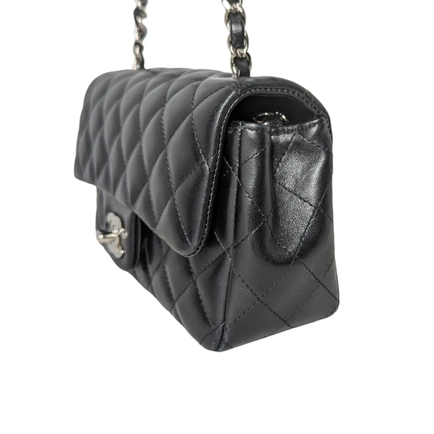 Chanel 2019 Black Lambskin Quilted Mini Rectangular Flap