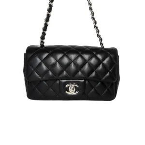 Chanel 2019 Black Lambskin Quilted Mini Rectangular Flap