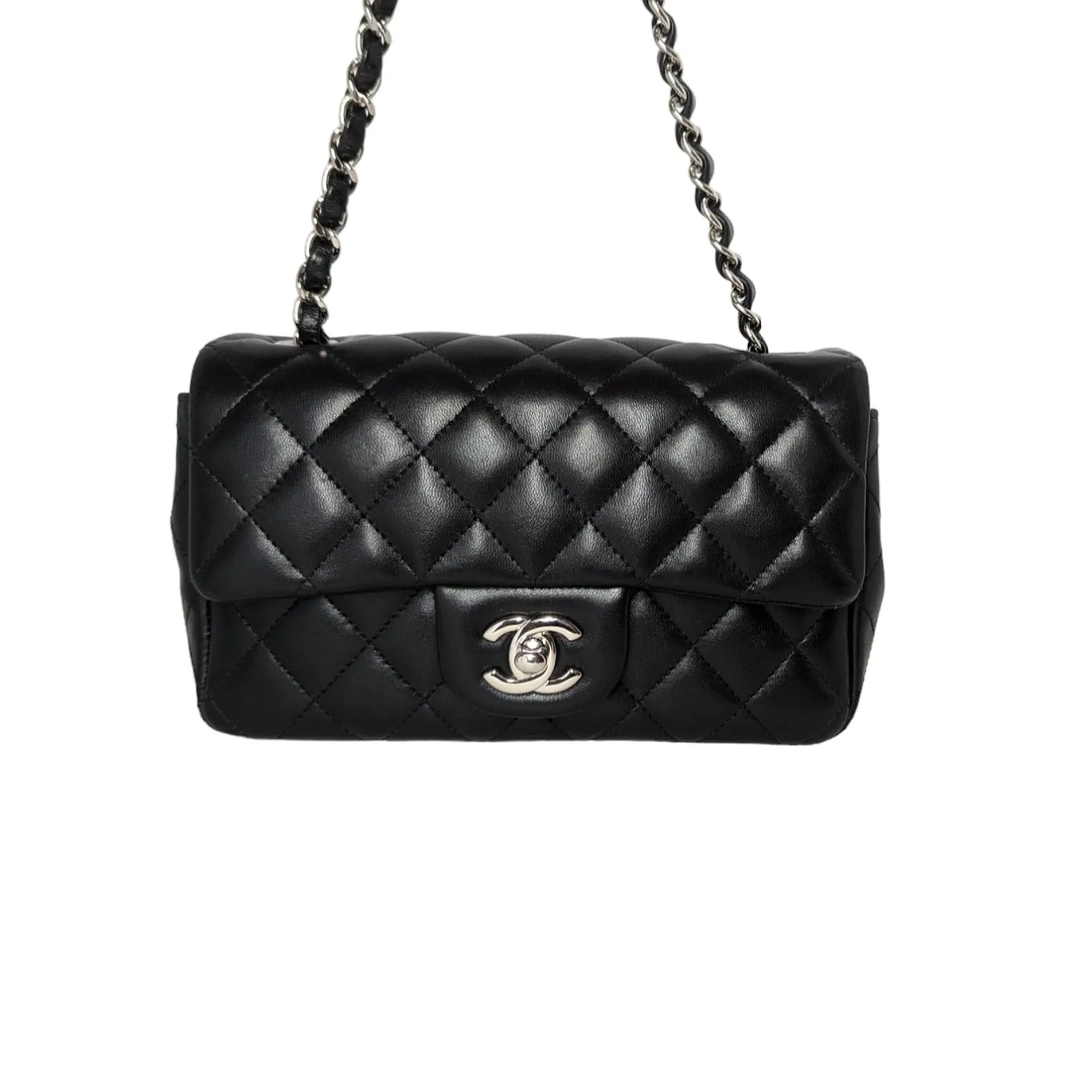Chanel 2019 Black Lambskin Quilted Mini Rectangular Flap