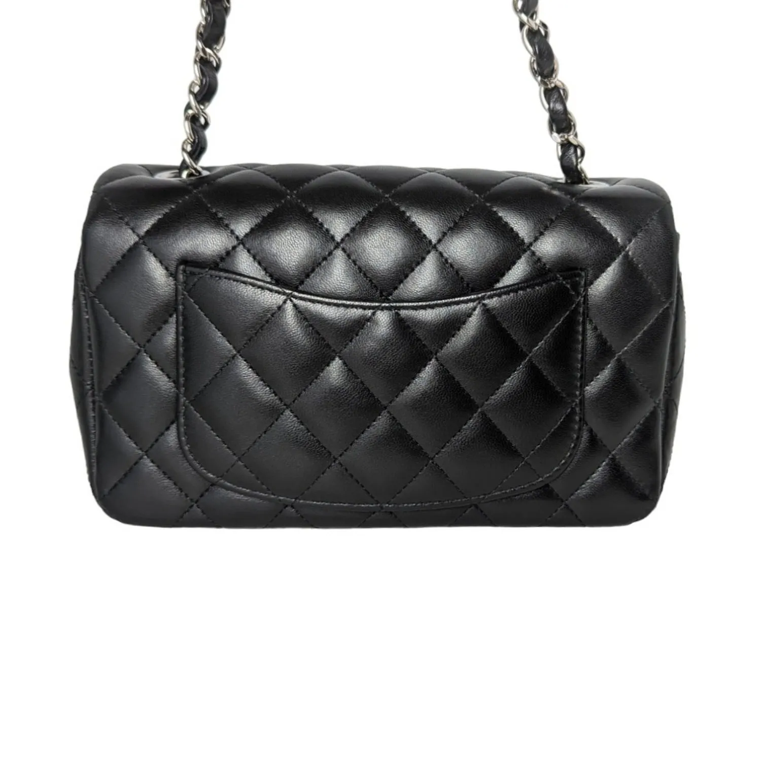 Chanel 2019 Black Lambskin Quilted Mini Rectangular Flap