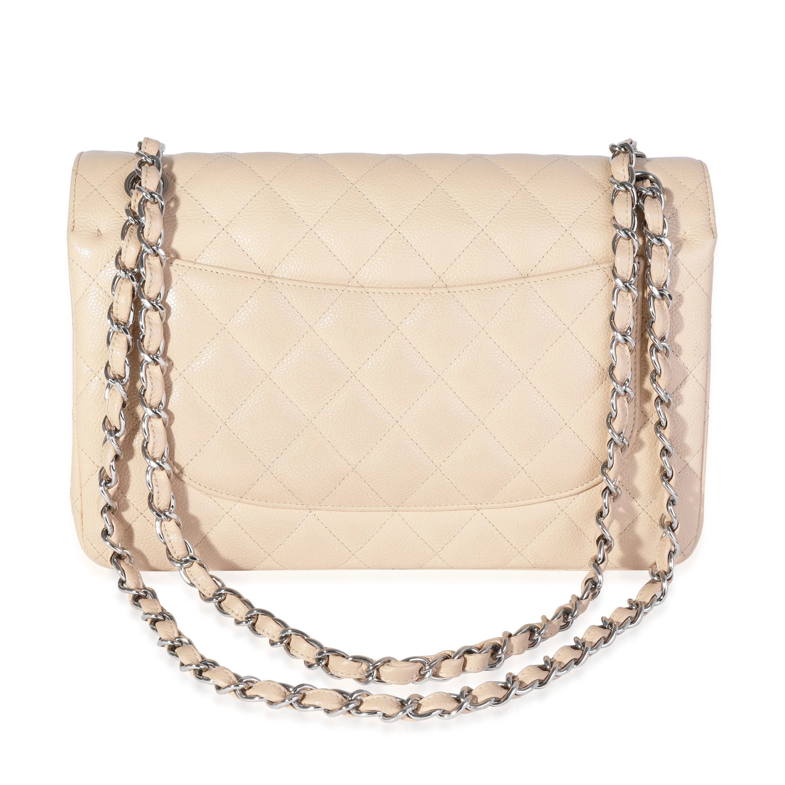 Chanel Beige Quilted Caviar Jumbo Classic Double Flap Bag