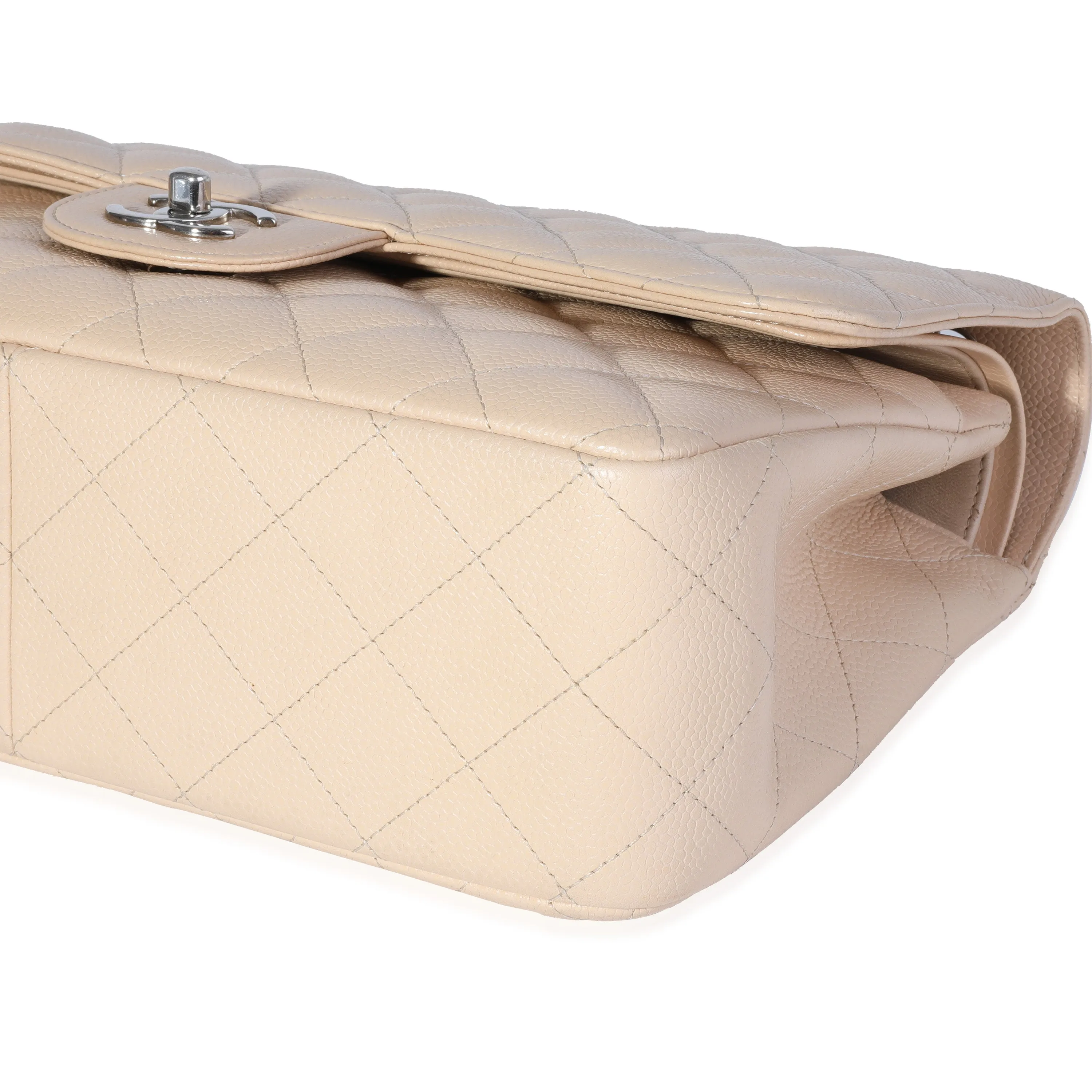 Chanel Beige Quilted Caviar Jumbo Classic Double Flap Bag