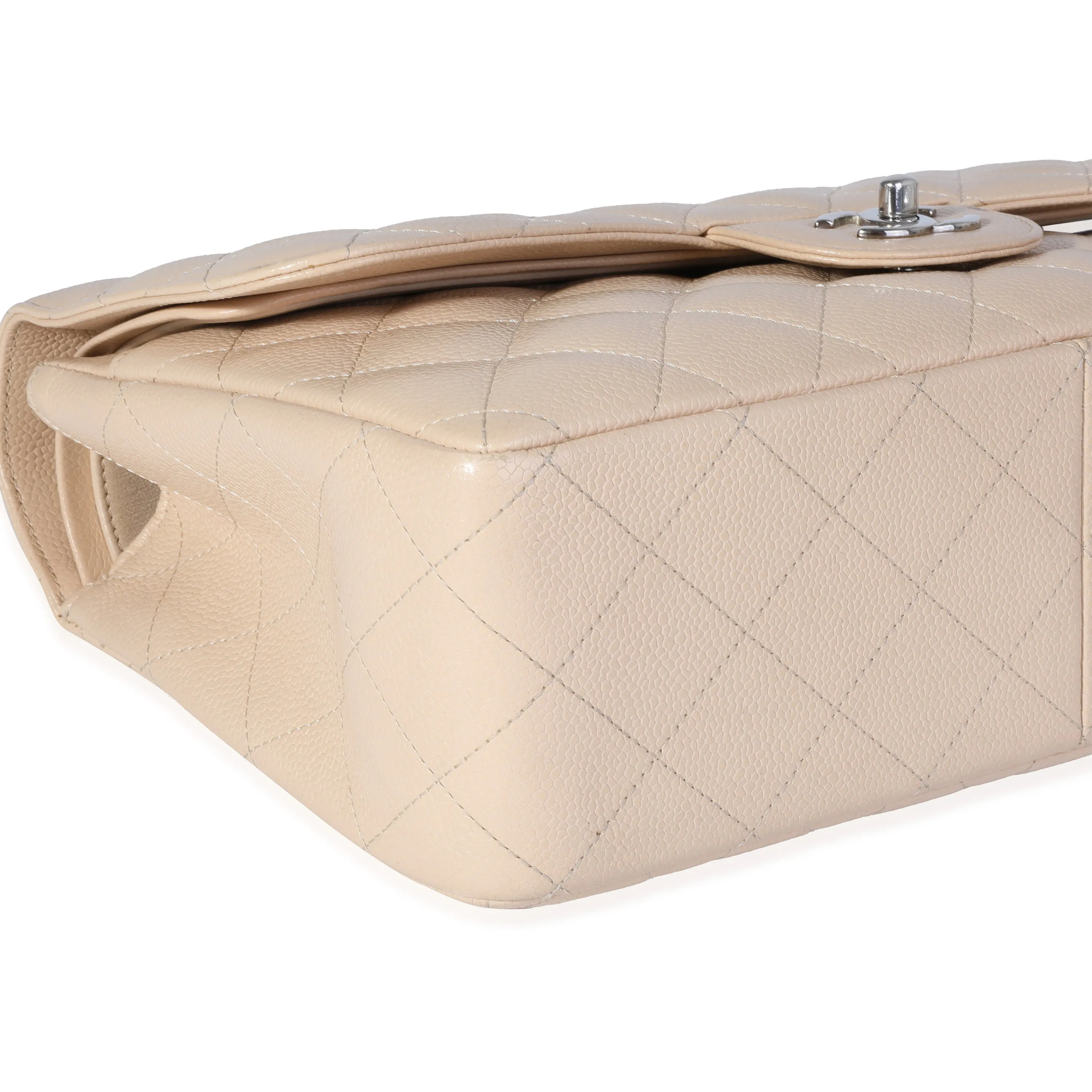 Chanel Beige Quilted Caviar Jumbo Classic Double Flap Bag
