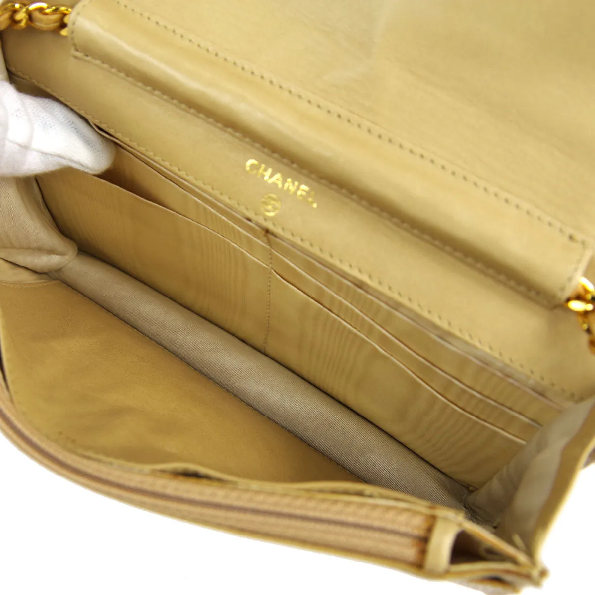 CHANEL * WOC Chain Shoulder Wallet Bag Beige Caviar 89658