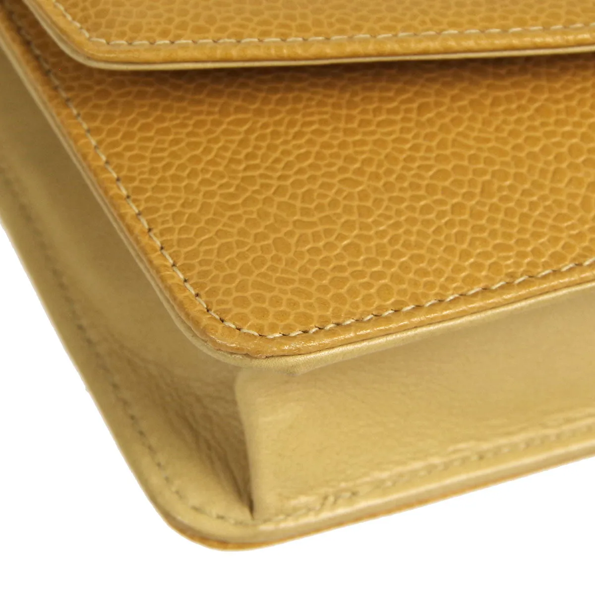 CHANEL * WOC Chain Shoulder Wallet Bag Beige Caviar 89658