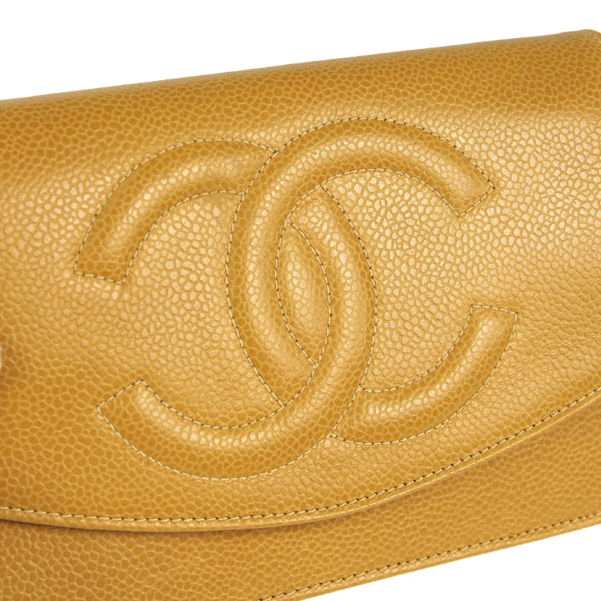 CHANEL * WOC Chain Shoulder Wallet Bag Beige Caviar 89658