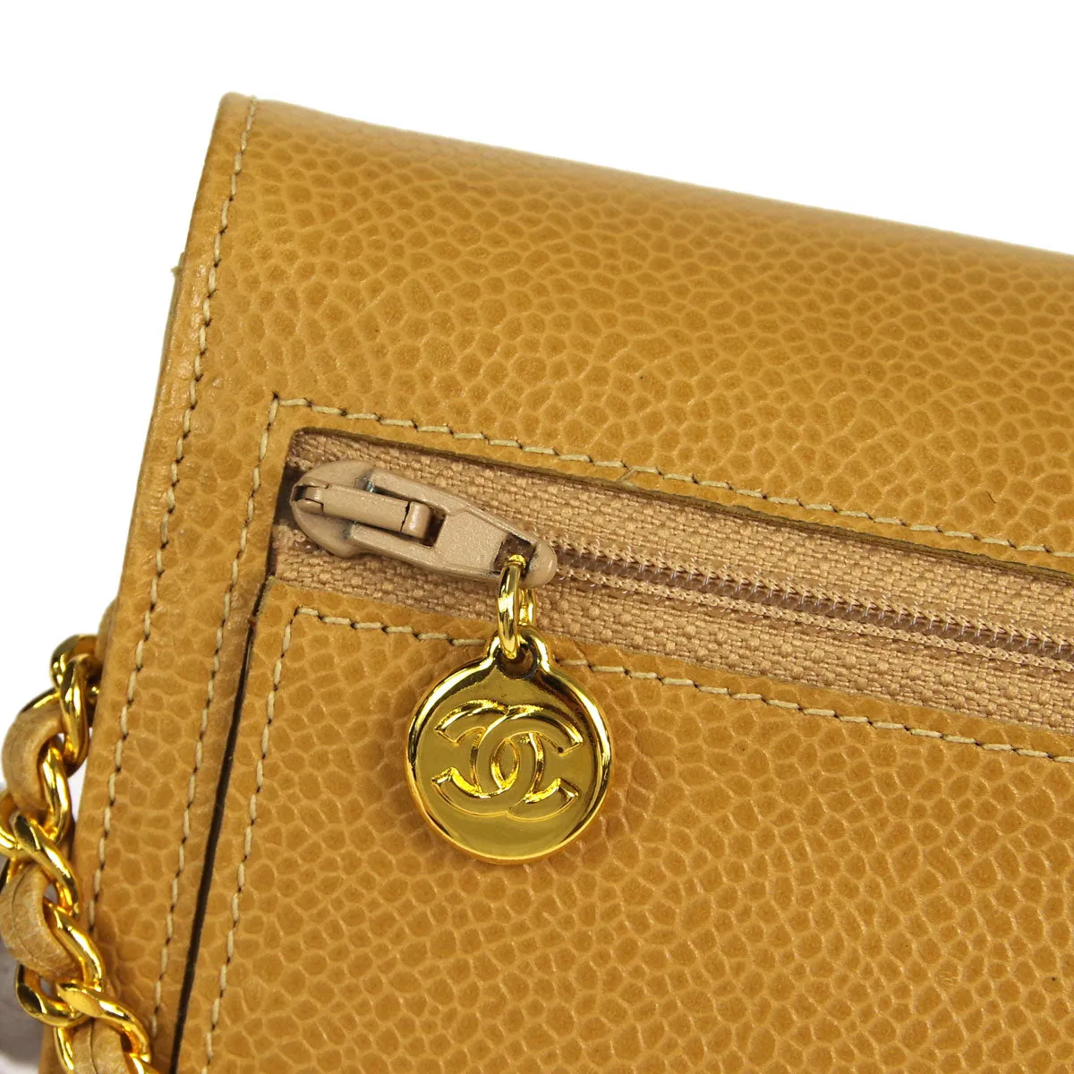 CHANEL * WOC Chain Shoulder Wallet Bag Beige Caviar 89658