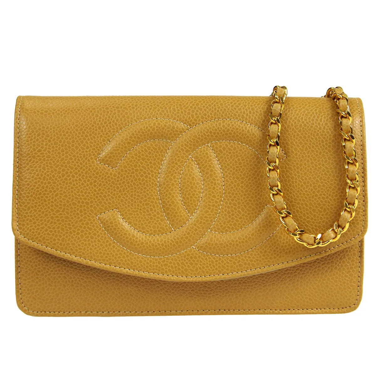 CHANEL * WOC Chain Shoulder Wallet Bag Beige Caviar 89658