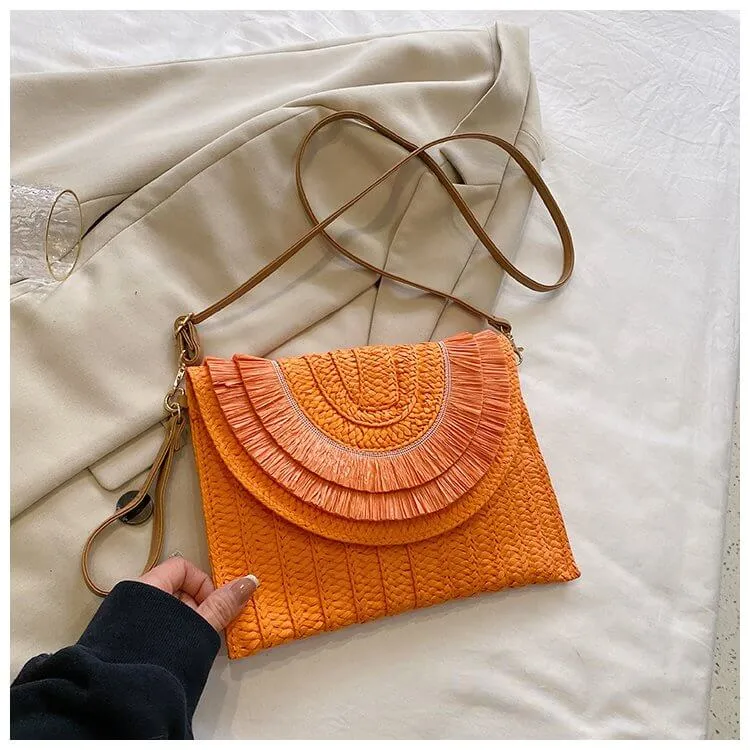 Colorful Straw Envelope Clutch Bag-Showtown
