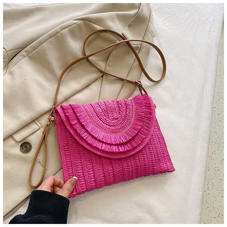 Colorful Straw Envelope Clutch Bag-Showtown