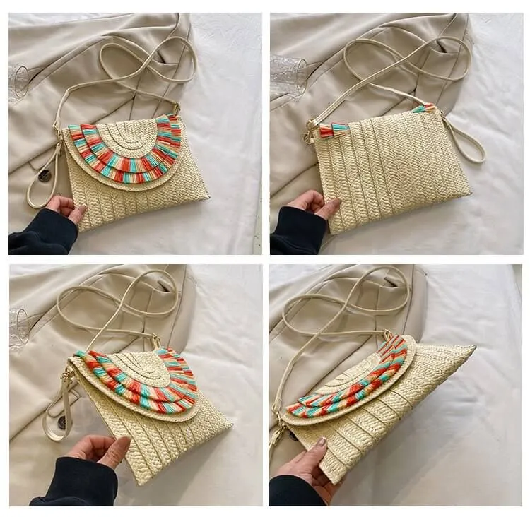 Colorful Straw Envelope Clutch Bag-Showtown