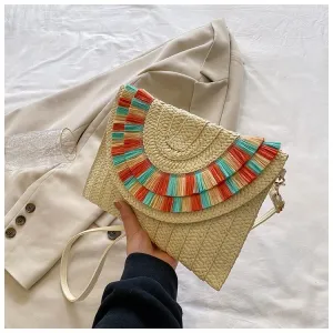Colorful Straw Envelope Clutch Bag-Showtown