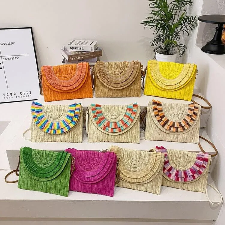 Colorful Straw Envelope Clutch Bag-Showtown