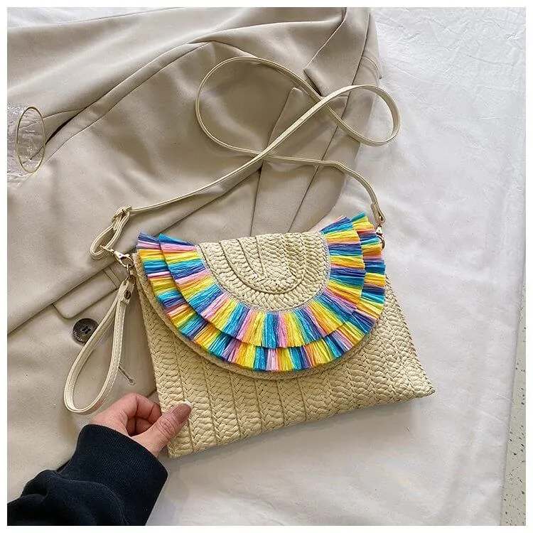 Colorful Straw Envelope Clutch Bag-Showtown