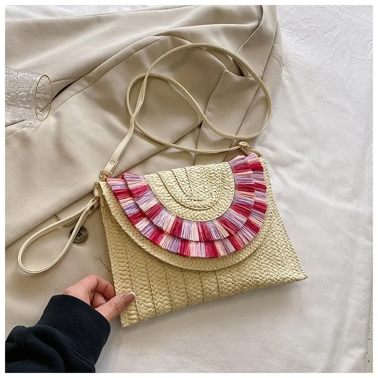 Colorful Straw Envelope Clutch Bag-Showtown