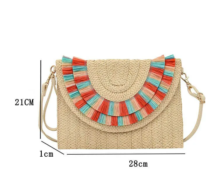 Colorful Straw Envelope Clutch Bag-Showtown