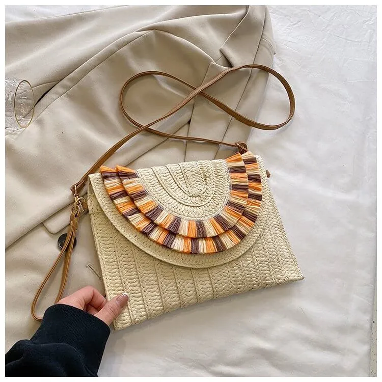 Colorful Straw Envelope Clutch Bag-Showtown