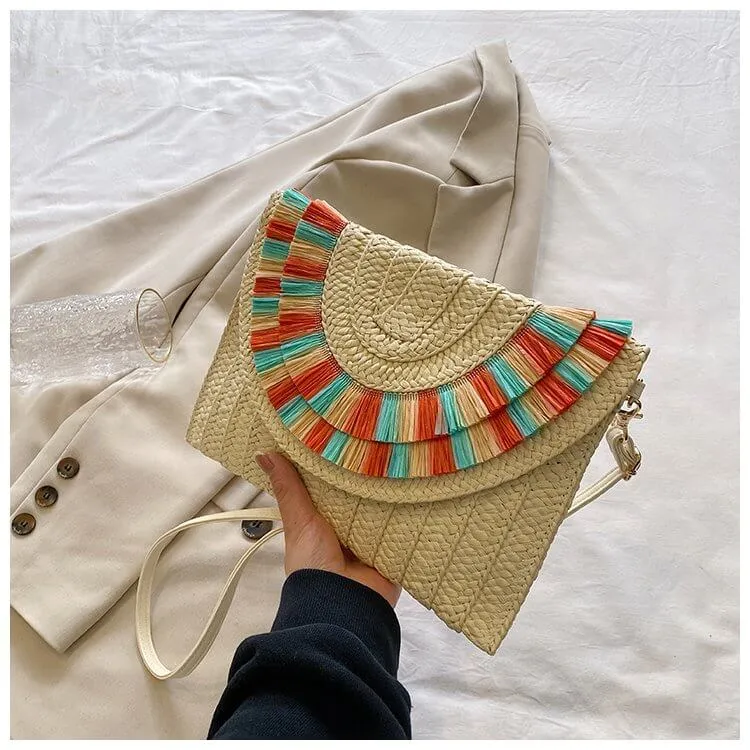 Colorful Straw Envelope Clutch Bag-Showtown