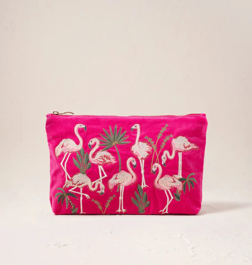 Elizabeth Scarlett Flamingos Pink Velvet Everyday Pouch