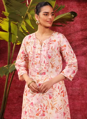 Fida Coral Cotton Linen Printed Kurta for Women