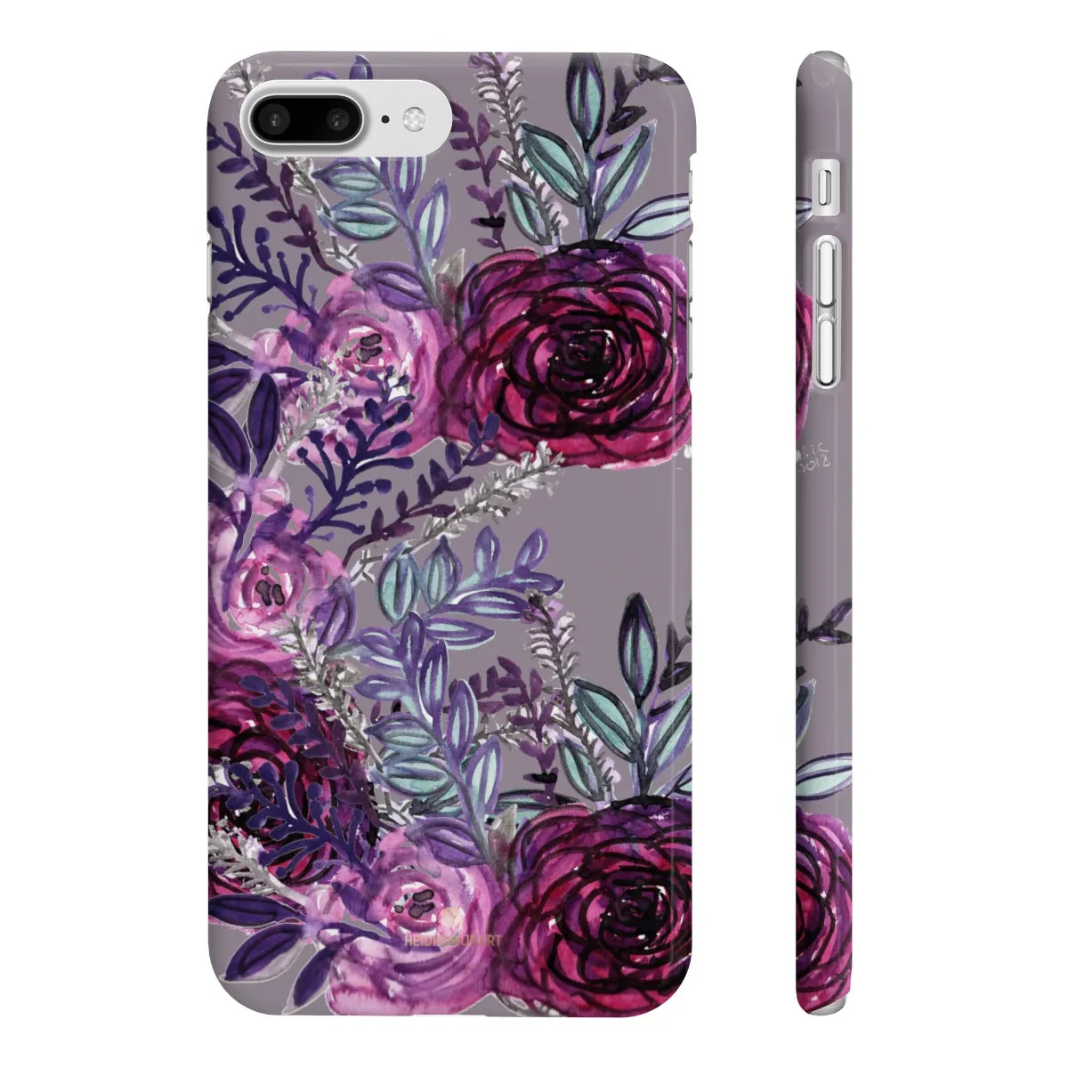 Gray Slim iPhone/ Samsung Galaxy Floral Purple Rose Print Phone Case, Made in UK