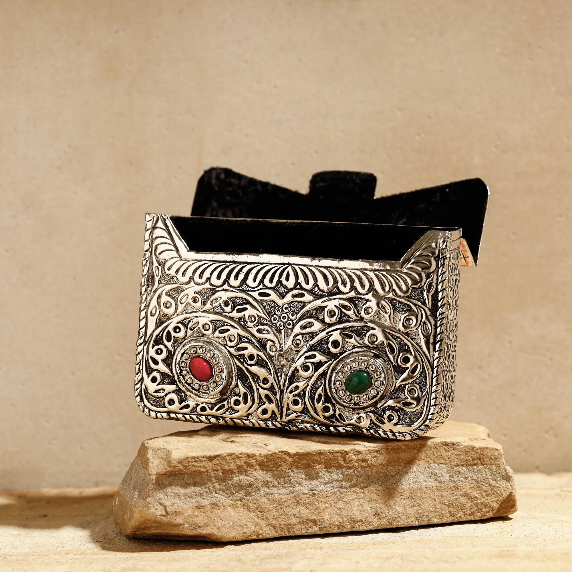 Grey - Brass Metal Self Designed Antique Sling Clutch