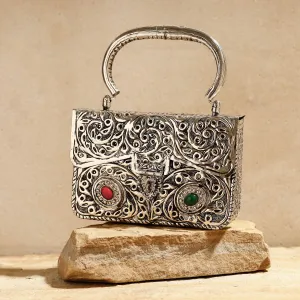 Grey - Brass Metal Self Designed Antique Sling Clutch