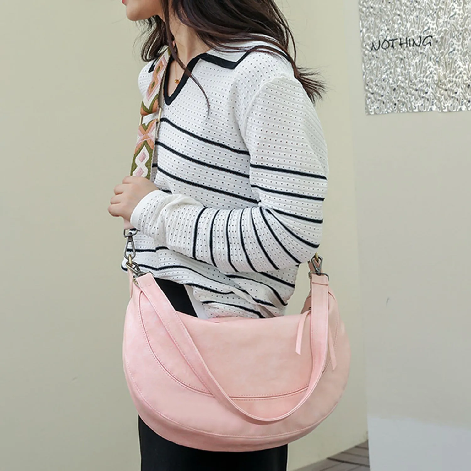 Hobo Bag Women's Fashion Boho Slouchy PU Leather Crossbody Bag with short and long handle